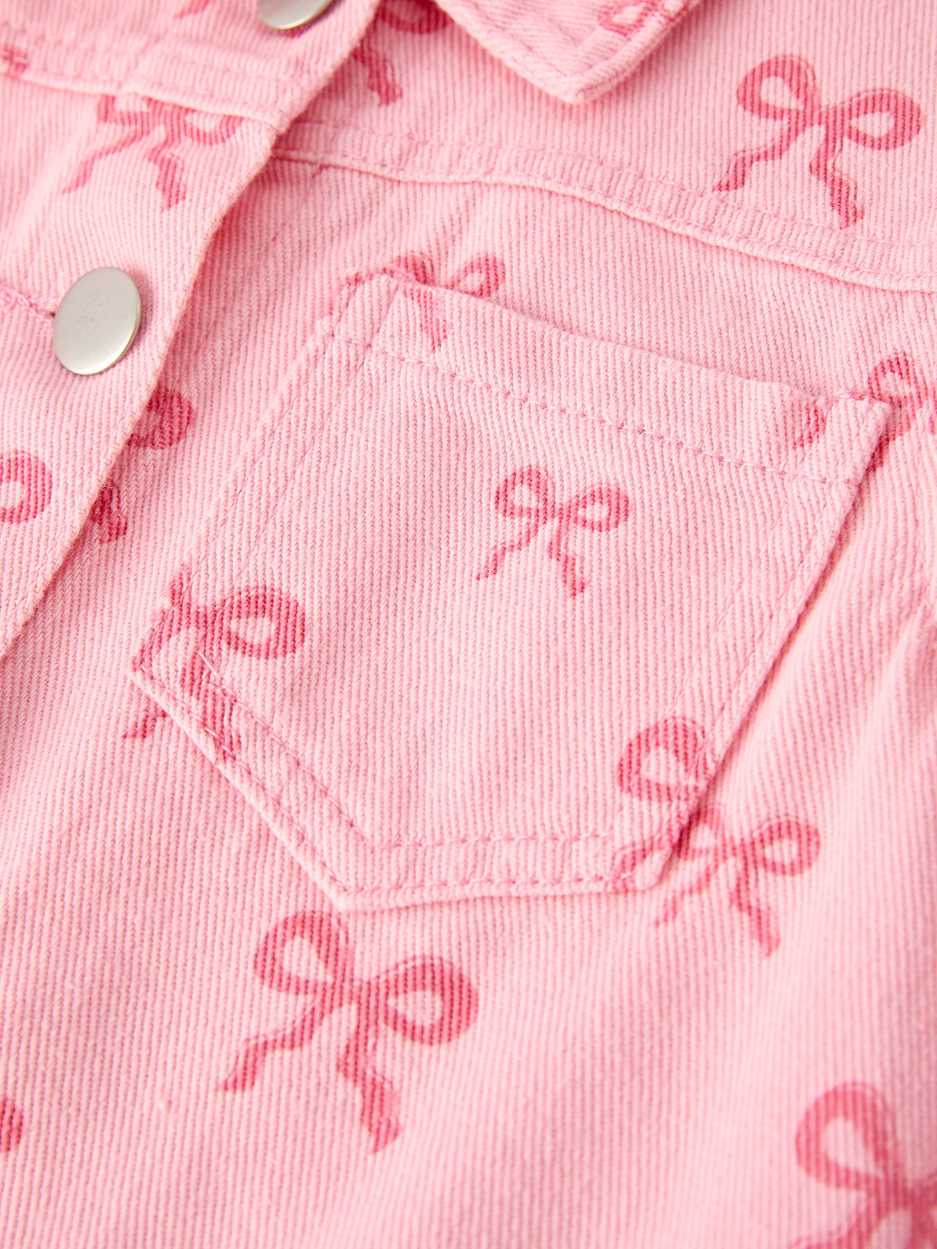 Pink Fall Girls Bow Print Denim Top