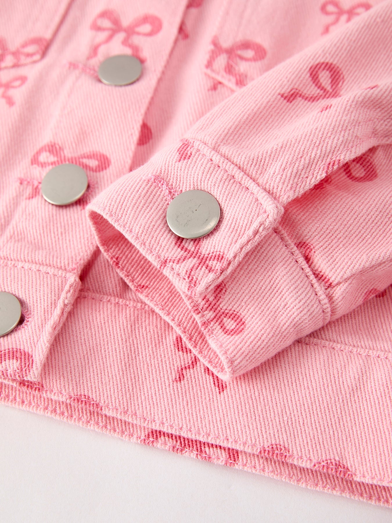 Pink Fall Girls Bow Print Denim Top