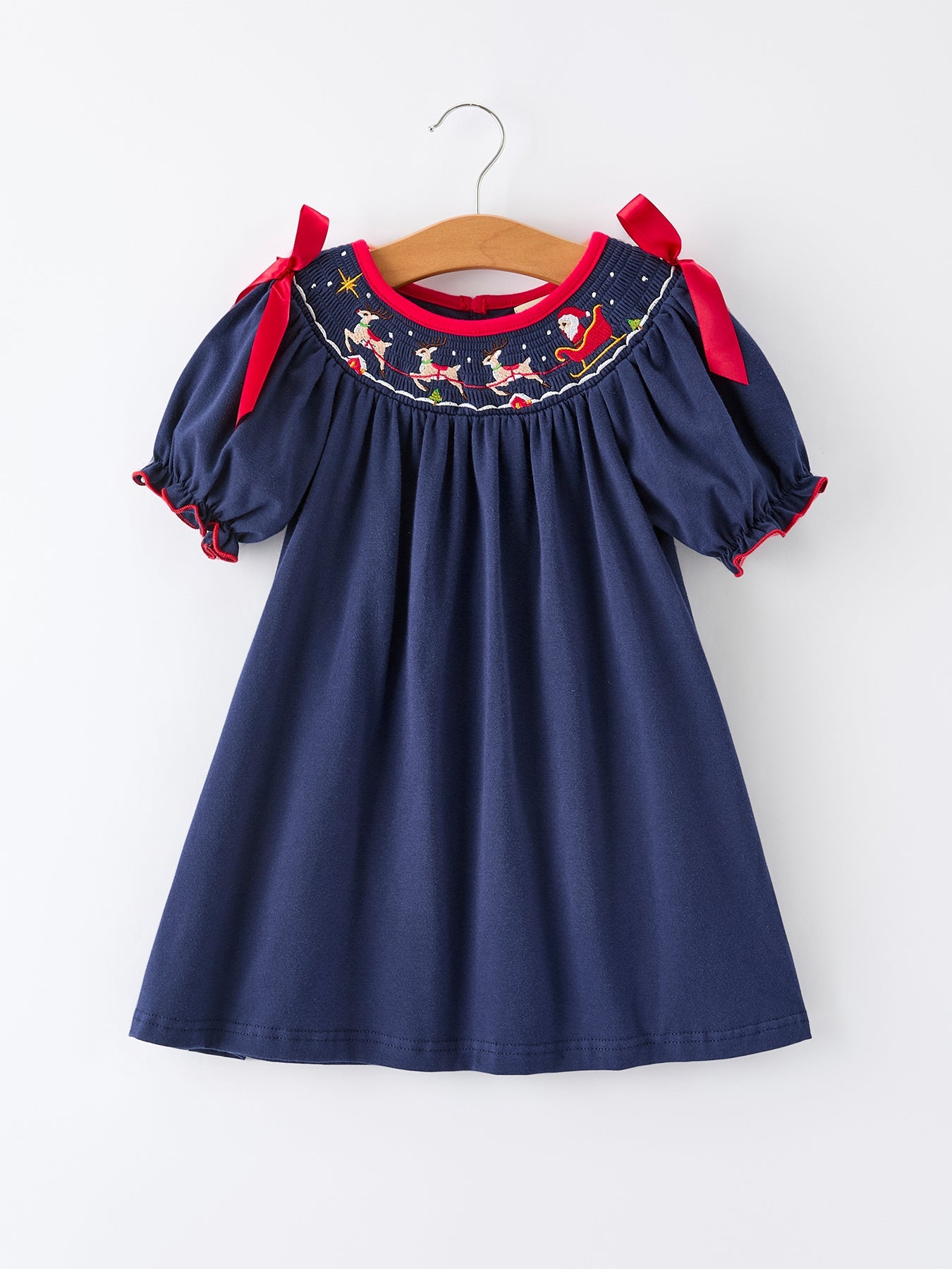 Christmas Holiday Celebration Dress: Navy with Santa Sleigh