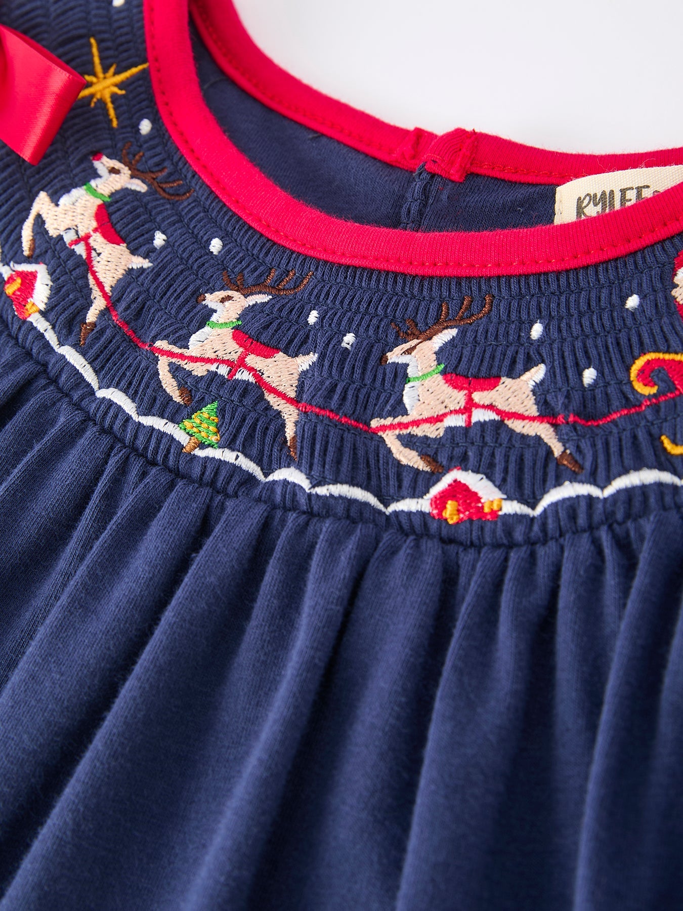 Christmas Holiday Celebration Dress: Navy with Santa Sleigh