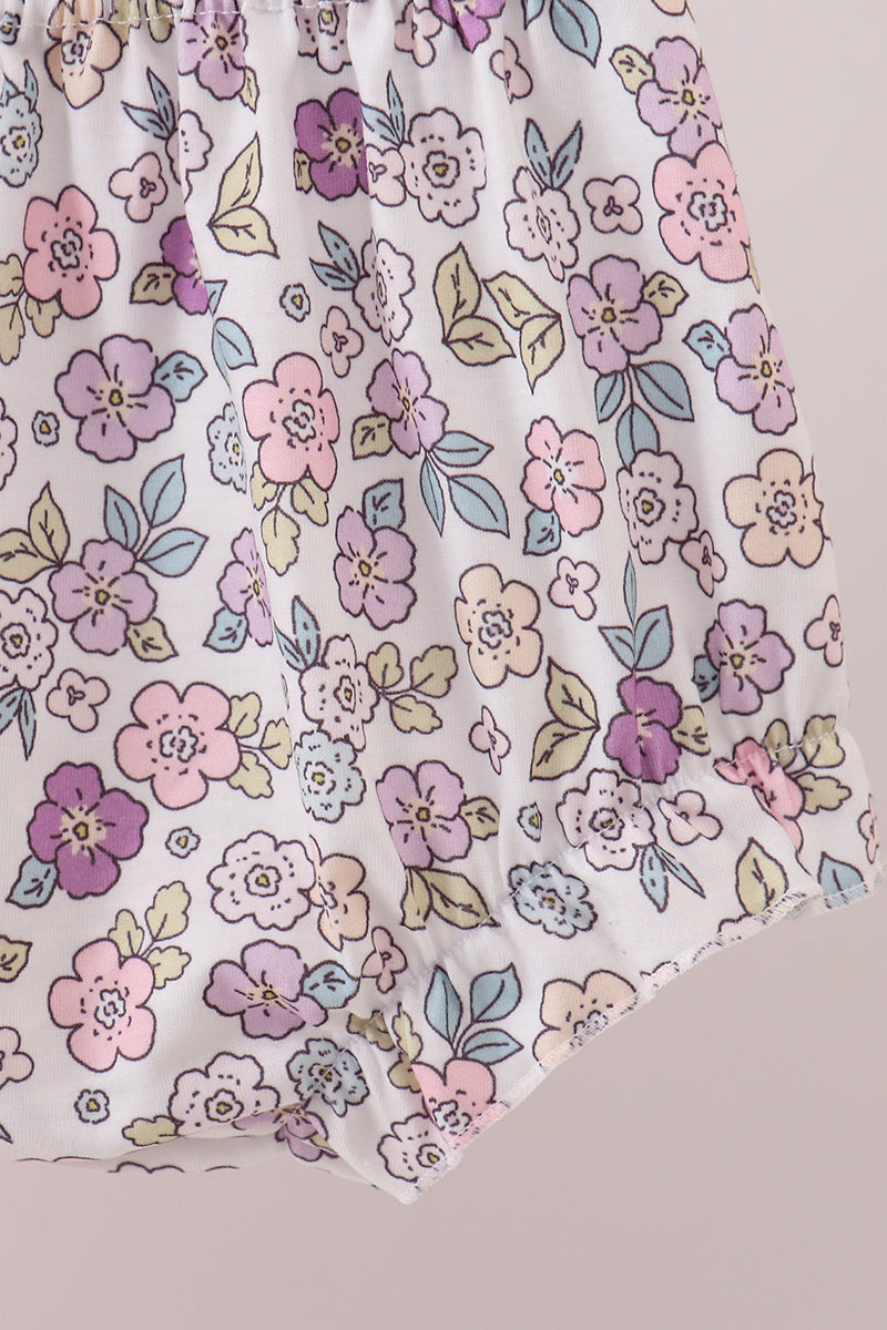 Pink floral bow applique bloomer set