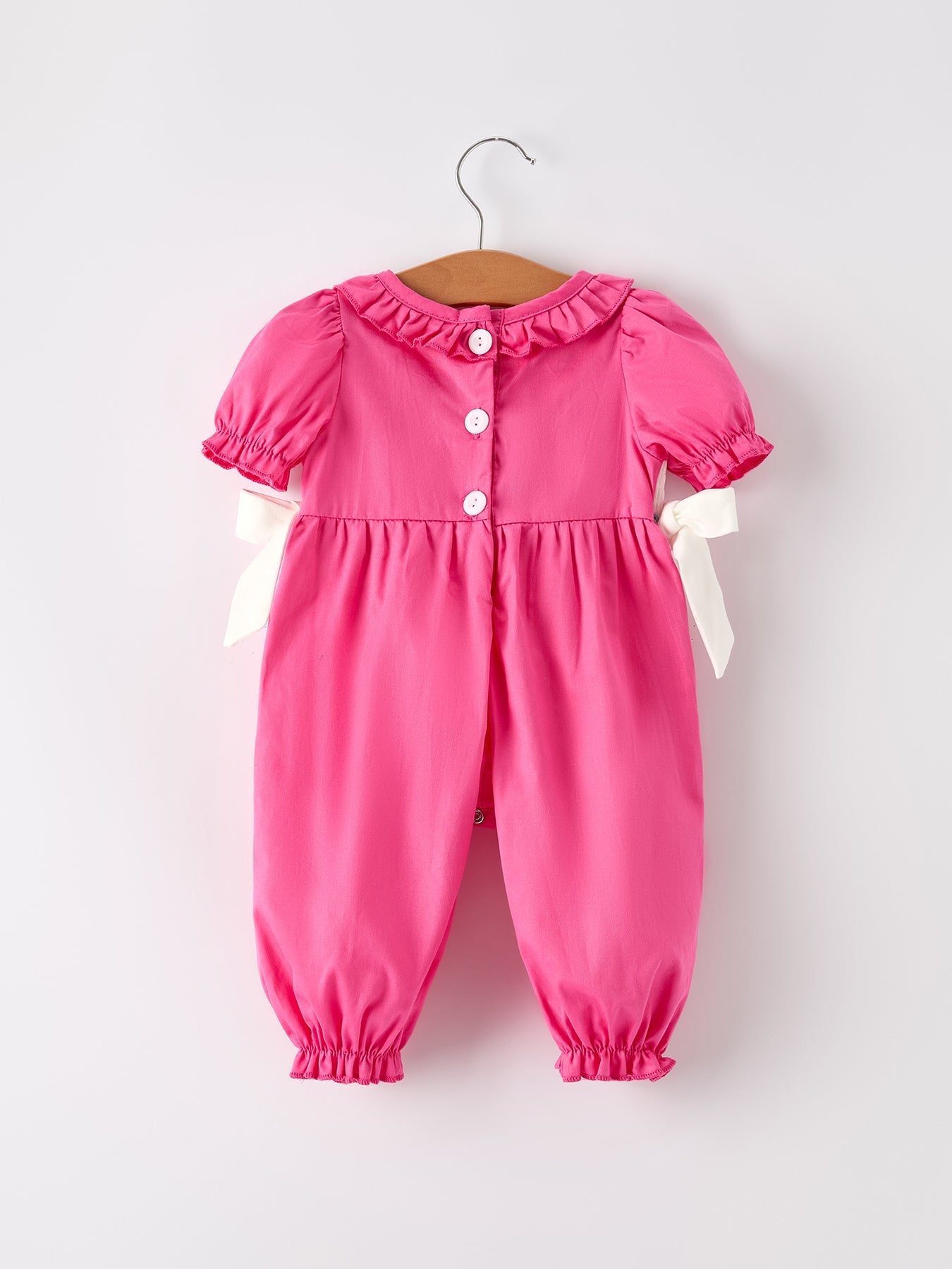 Pink Smocked Church Christ Bishop Christening Bow Baby Girl Romper