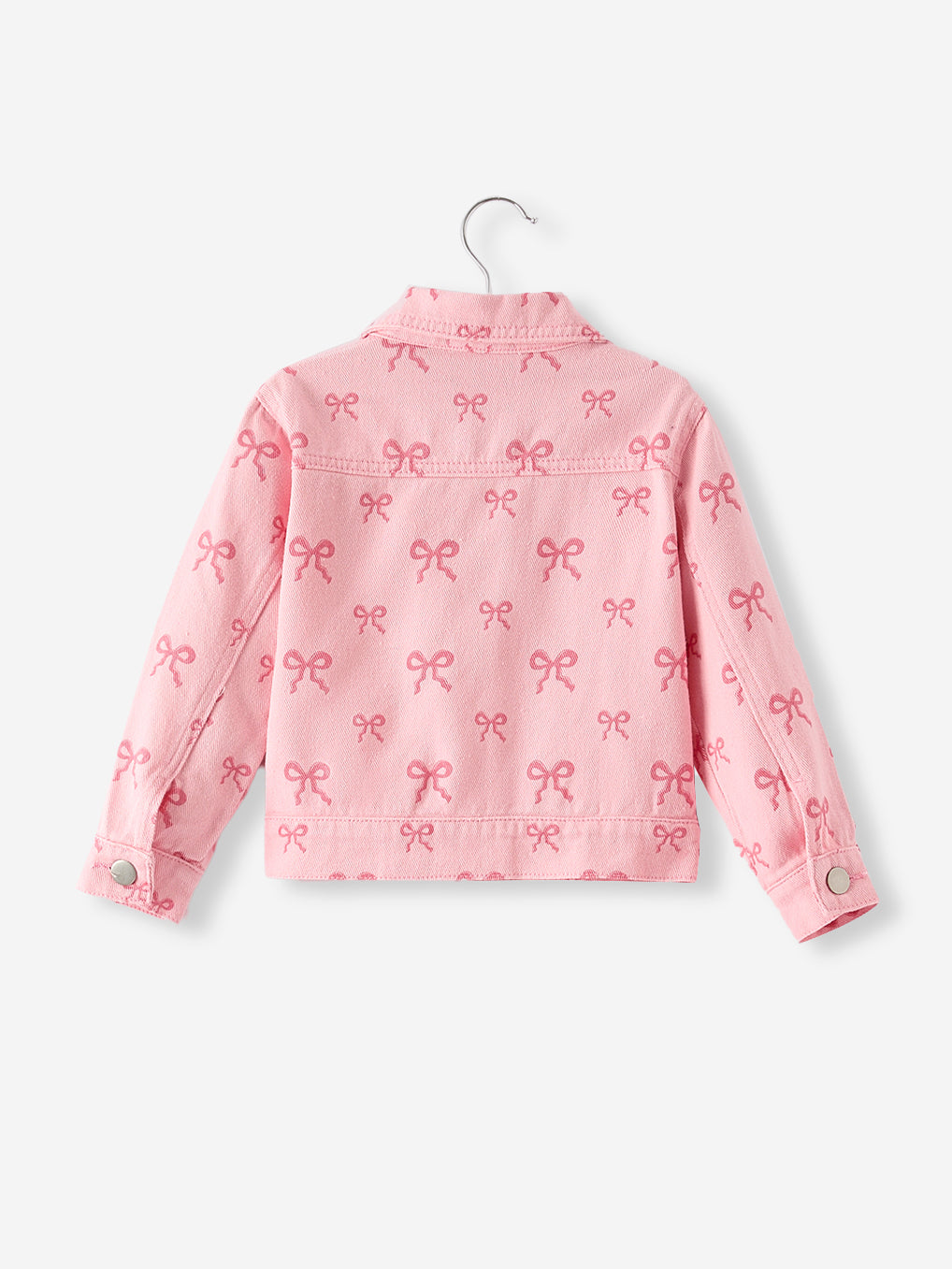 Pink Fall Girls Bow Print Denim Top