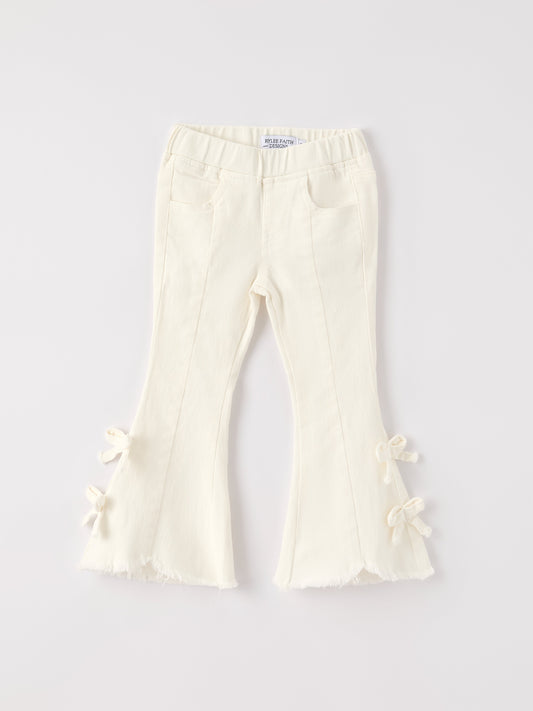 Christmas Charming White Bell Bottom Pants with Cute Bows