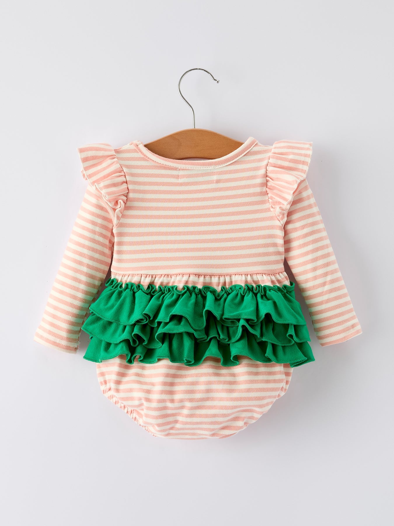 Christmas Tree Smocked Embroidery Stripe Baby Girls Romper