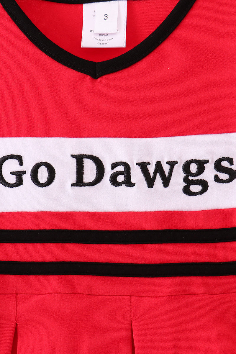 Premium Red Go Dawgs Georgia embroidery ruffle dress