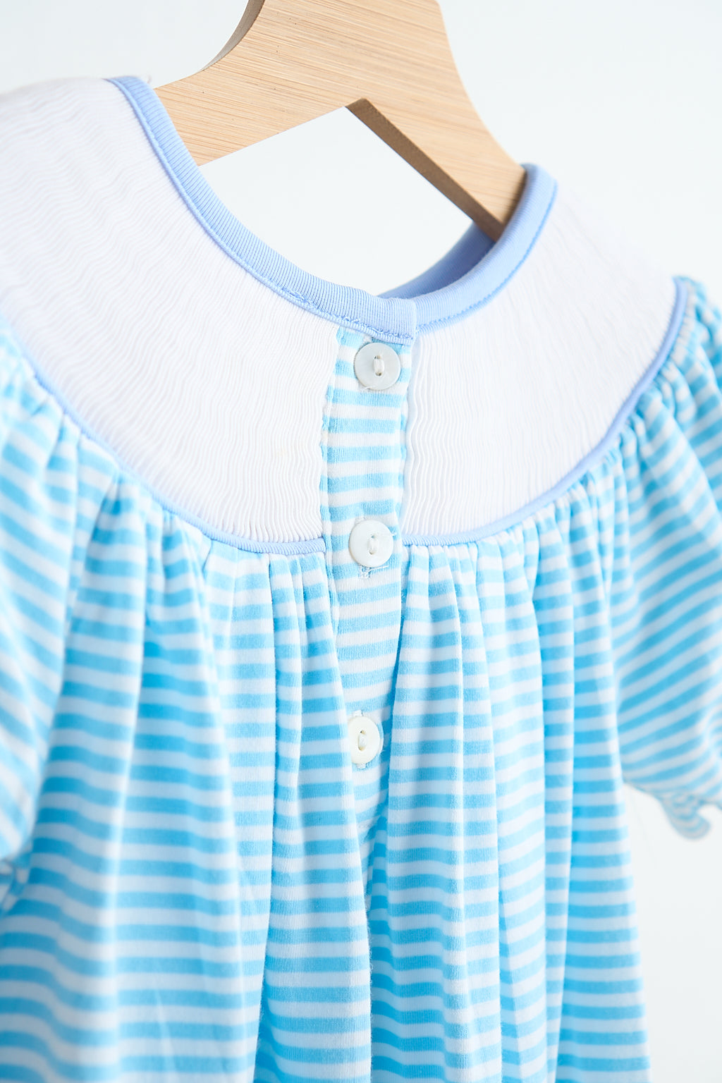 *Blue puppy hand smocked girl romper