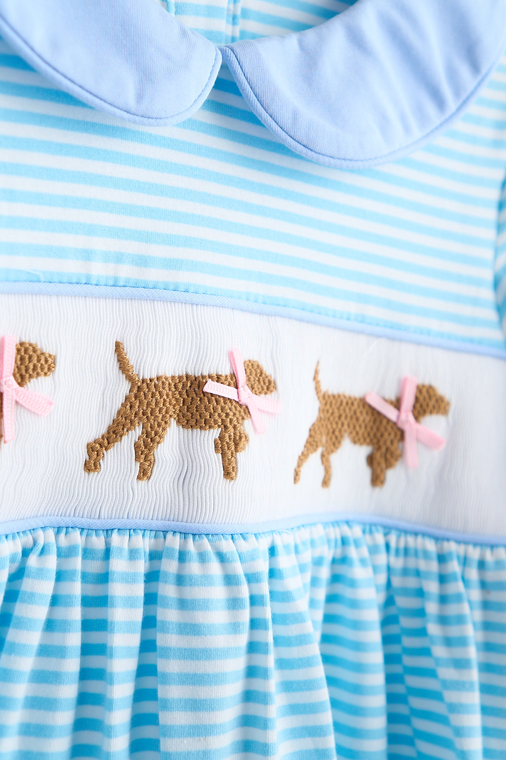 *Blue puppy hand smocked stripe dress
