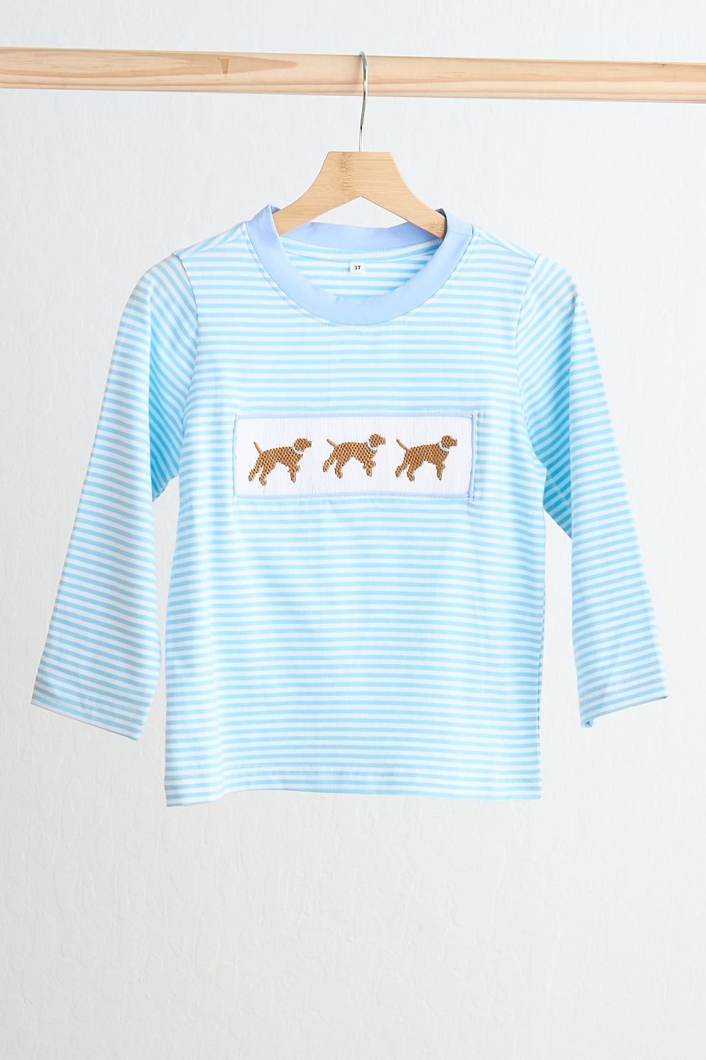 *Blue puppy hand smocked boy stripe top