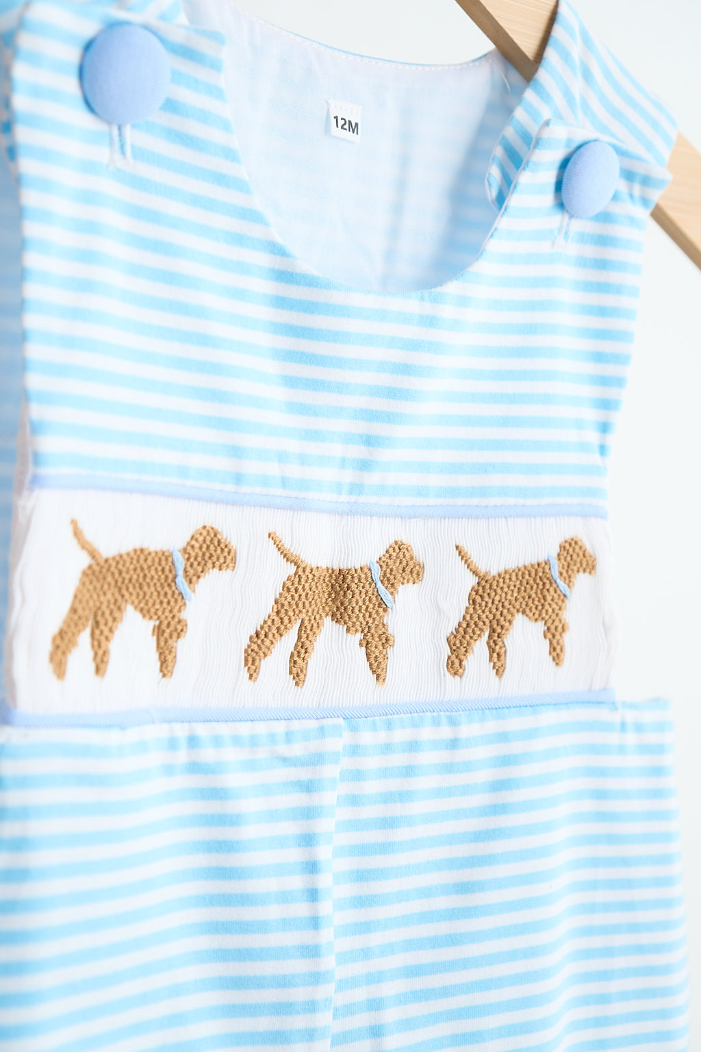*Blue puppy hand smocked boy stripe jonjon
