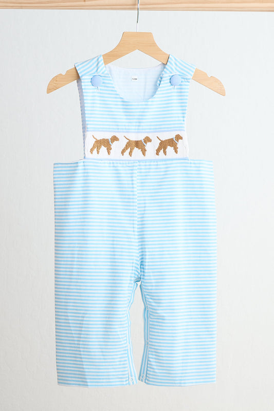 *Blue puppy hand smocked boy stripe jonjon