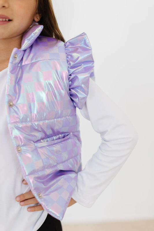 Lavender Haze Checker Puffer Vest
