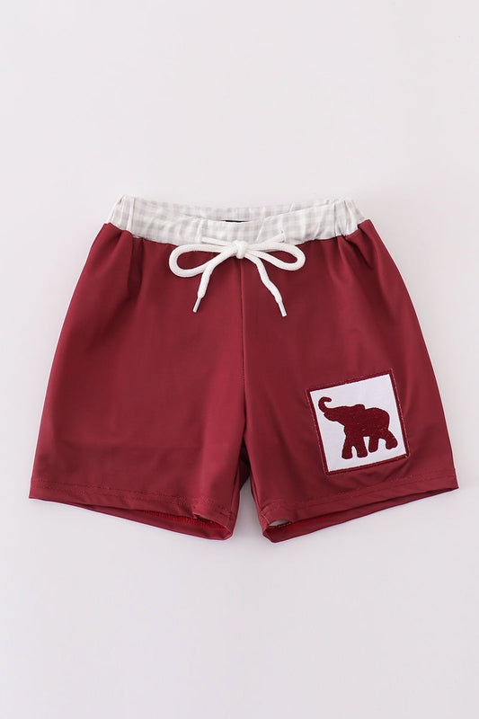 (Sale price as marked) Maroon elephant embroidery swim trunks