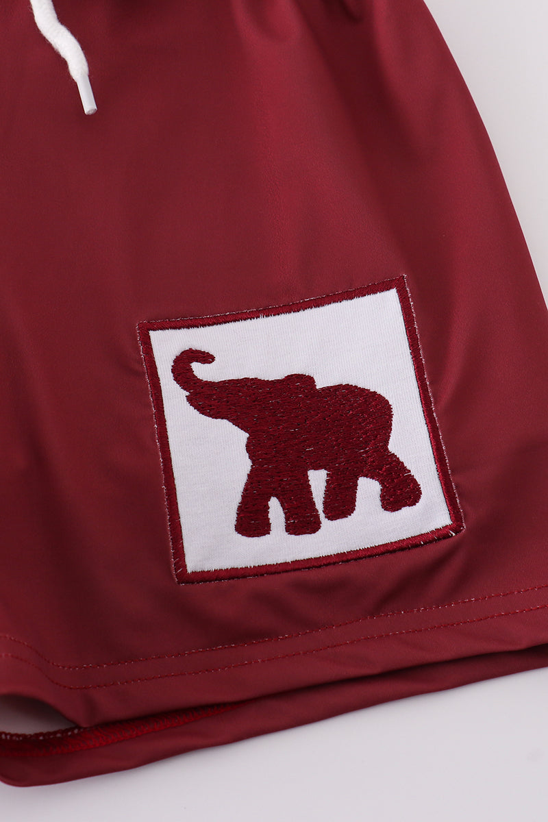 (Sale price as marked) Maroon elephant embroidery swim trunks