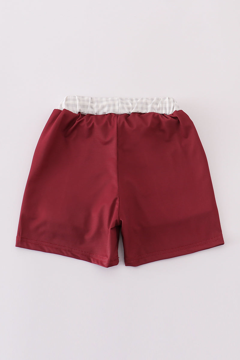 (Sale price as marked) Maroon elephant embroidery swim trunks